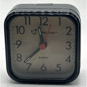 Mini Felong QUARTZ Travel Clock Alarm battery Operated 2-1/2" X 2-1/2"